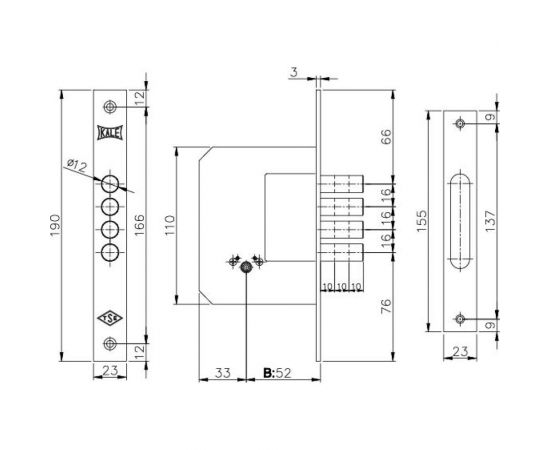 Врезной крестообразный замок KALE KILIT 189/4MF (52 мм) латунь, 5 ключей 1088 – изображение 2
