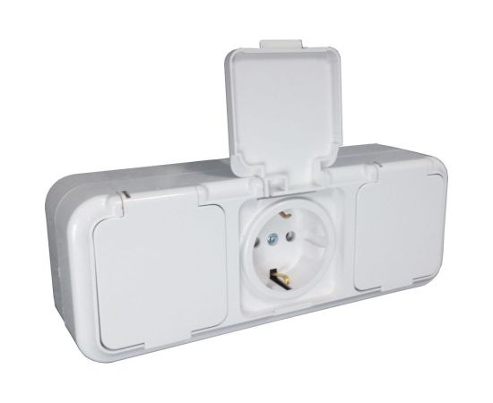 3-местная розетка Bylectrica ОУ с с заземлением, IP54, серия ПРАЛЕСКА АКВА, белый, РА16-0132 