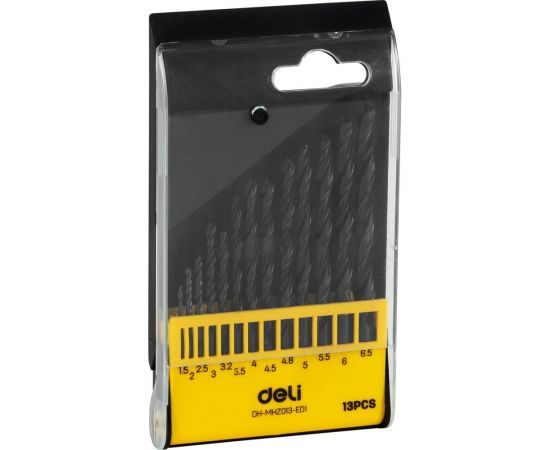 Набор сверл по металлу hss DH-MHZ013-ED1 1,5-6,5 мм, 13 шт, пластиковый кейс DELI 112191 