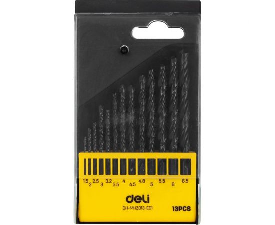 Набор сверл по металлу hss DH-MHZ013-ED1 1,5-6,5 мм, 13 шт, пластиковый кейс DELI 112191 – изображение 2
