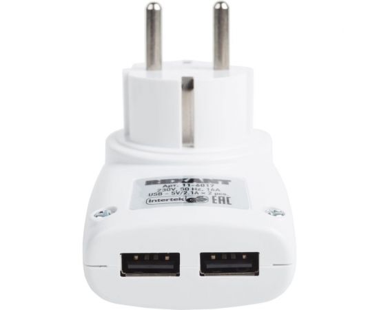 Сетевое зарядное устройство на 2 USB 1А с розеткой 220В REXANT RX-17 11-6017 – изображение 5