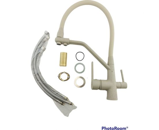 Смеситель для кухни Rainsberg с гибким силиконовым изливом, бежевый, латунь R603CK-302 – изображение 6