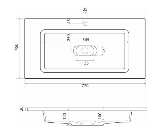 Полувстраиваемая раковина для ванной uperwood Modul_80 см, прямоугольная 2911020340 – изображение 6