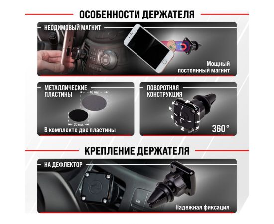 Магнитный держатель телефона на дефлектор SKYWAY черный S00301028 – изображение 9
