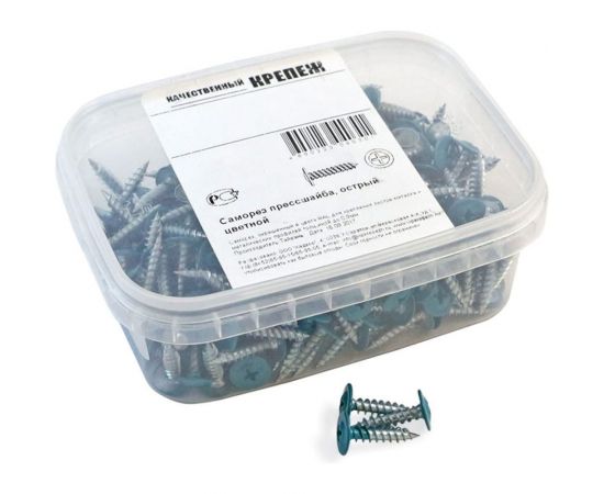 Прессшайба Качественный КРЕПЕЖ 4.2х16 мм, синяя вода RAL 5021, острая, 250 шт 0200307 КЧ 