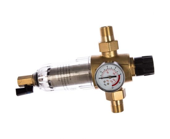 Фильтр 3/4, для холодной воды, с прямой промывкой, с манометром, d65 Гейзер Бастион 7508075233 32680 