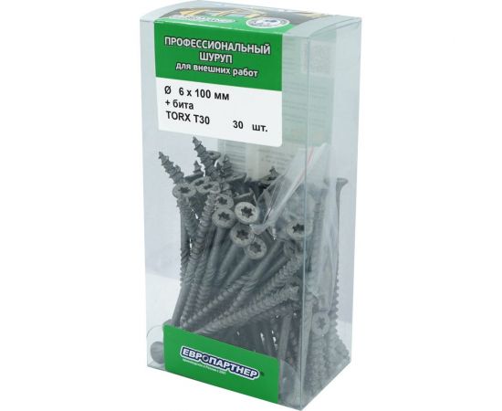 Усиленный саморез с антикоррозионным покрытием ЕВРОПАРТНЕР 6.0x100, TX-30 + бита, 30 шт. B3 0078 – изображение 2