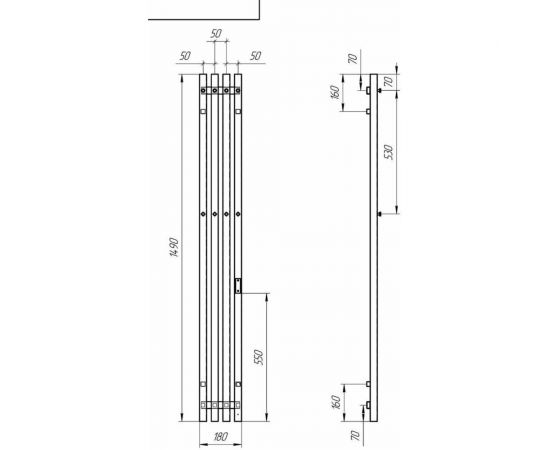 Электрический полотенцесушитель GROIS с/т черный матовый Quartet GR-125 180x1500 П3 RAL 9005 R – изображение 3