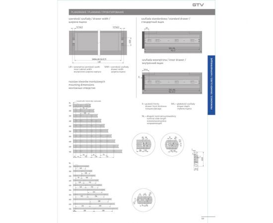 Шариковые направляющие полного выдвижения GTV GX1 45/400 мм PK-0H45400GX1 – изображение 3