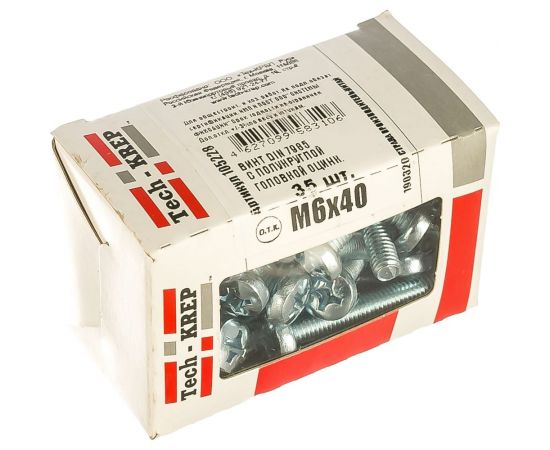 Винт DIN 7985 с полукруглой головкой, оцинкованный М6х40, 35шт - коробка Tech-Krep 105228 – изображение 5