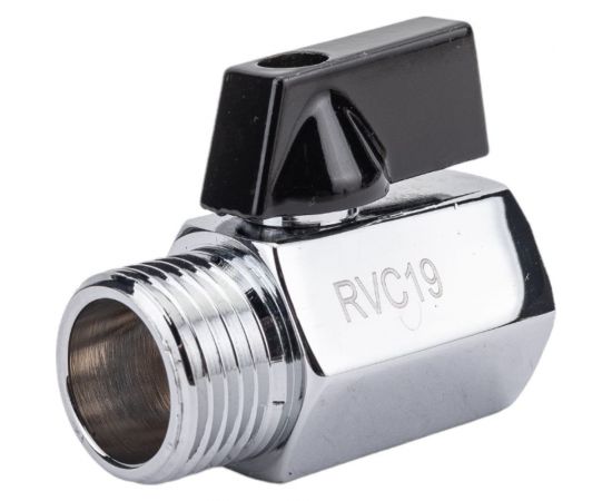 Прямой кран для бытовой техники Rvc (15) 1/2 г х 1/2 ш, мини (ручка черная) 13549 