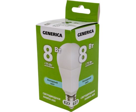 Светодиодная лампа GENERICA A60 груша 8Вт 230В 6500К E27 LL-A60-08-230-65-E27-G – изображение 2