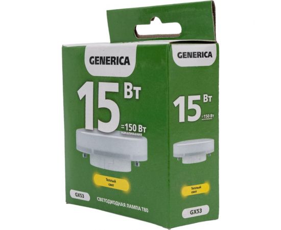 Светодиодная лампа GENERICA T80 таблетка 15Вт 230В 3000К GX53 LL-T80-15-230-30-GX53-G – изображение 2