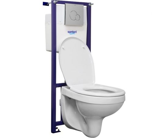 Подвесной унитаз Santeri Пэк Альфа с сиденьем полипропилен, инсталляция, панель хром глянец 1.3815.9.S00.00B.0 00061623 – изображение 3