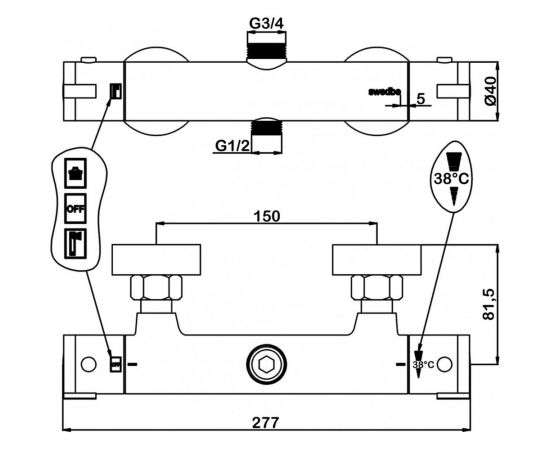 Термостатический смеситель для душа Swedbe Hermes с верхним подключением семейного душа 9022 – изображение 5