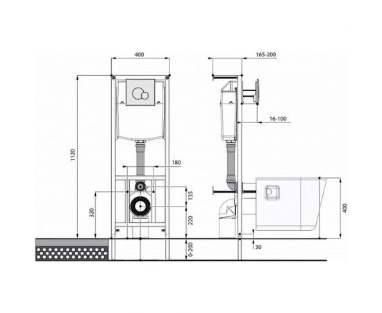 Подвесной унитаз Santeri Пэк Альфа с сиденьем полипропилен, инсталляция, панель хром глянец 1.3815.9.S00.00B.0 00061623 – изображение 5