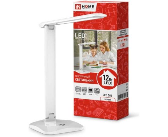 Настольный светодиодный светильник IN HOME SIMPLE ССО-08Б 12Вт 600Лм сенсорный, с адаптером БЕЛЫЙ 4690612036557 