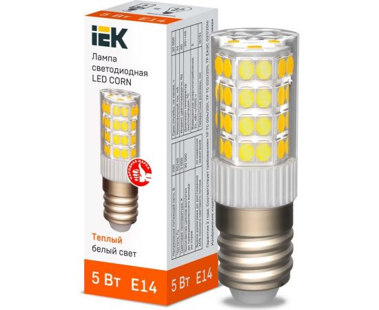 Светодиодная лампа IEK corn капсула 5вт 230в 3000к керамика e14 LLE-CORN-5-230-30-E14 