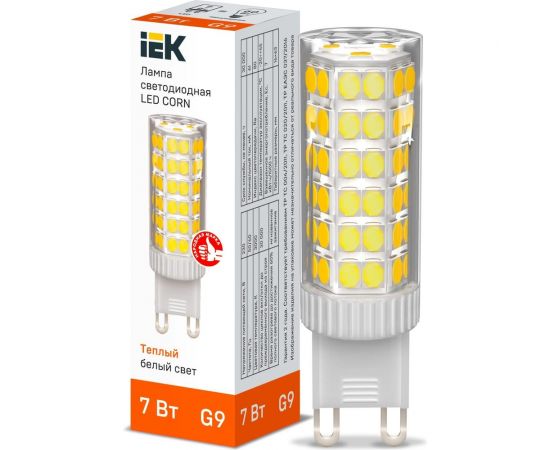 Светодиодная лампа IEK corn капсула 7вт 230в 3000к керамика g9 LLE-CORN-7-230-30-G9 