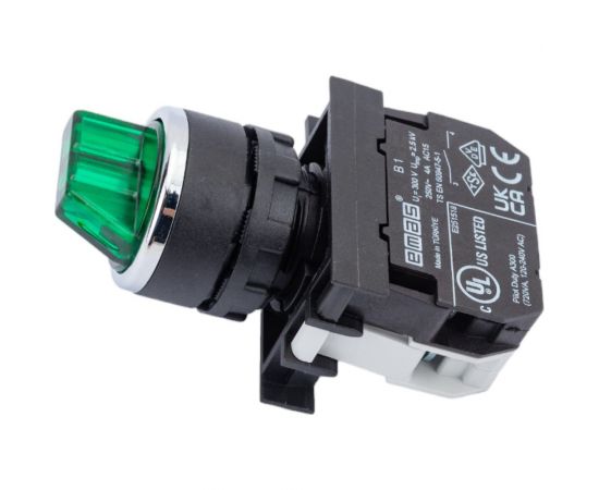Переключатель Emas с подсветкой светодиод 0-1 без фиксации зеленый 1НО 12-30 B190SL21Y – изображение 2