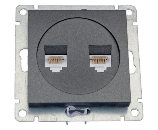Компьютерная двухместная розетка UNIVersal серия афина с/у, 1а, rj45, графит еврослот A1086-Gr – изображение 2
