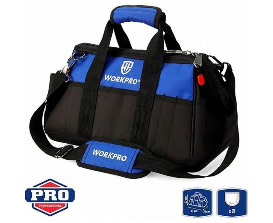 Сумка для инструмента WORKPRO 640D 420x230x270 мм, с широким горлом, на молнии, с пластиковым дном WP281007 – изображение 2