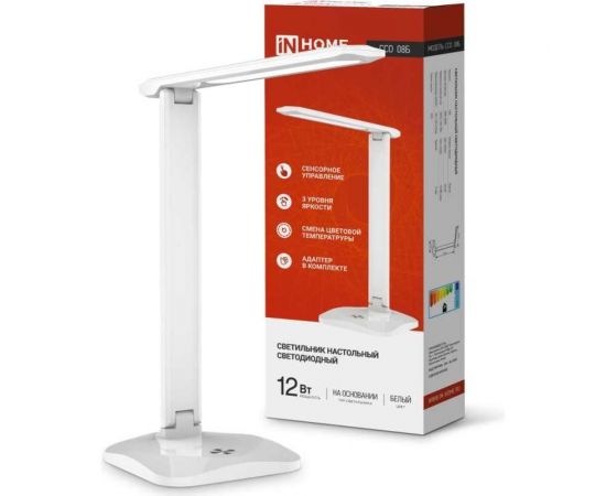 Настольный светодиодный светильник IN HOME SIMPLE ССО-08Б 12Вт 600Лм сенсорный, с адаптером БЕЛЫЙ 4690612036557 – изображение 2