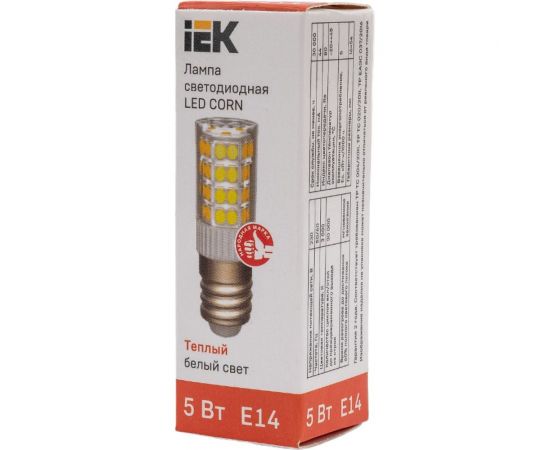 Светодиодная лампа IEK corn капсула 5вт 230в 3000к керамика e14 LLE-CORN-5-230-30-E14 – изображение 2