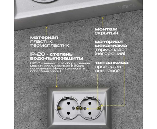 Двойная розетка Vesta Electric Roma Silver c заземлением FRZ00010111SRM – изображение 3