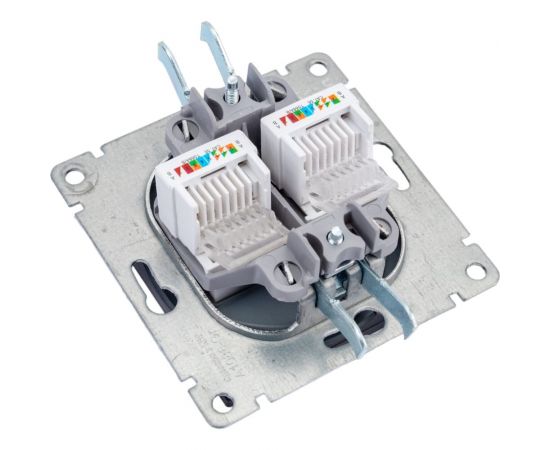 Компьютерная двухместная розетка UNIVersal серия афина с/у, 1а, rj45, графит еврослот A1086-Gr – изображение 3