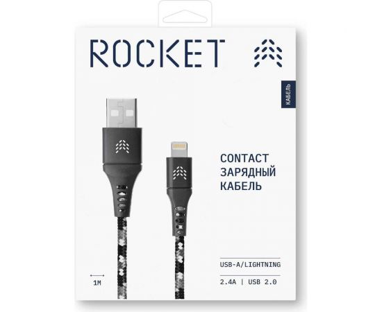 Зарядный кабель ROCKET Contact USB-A,Lightning 1м, тканевая оплетка RDC502BW01CT-AL – изображение 3