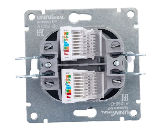 Компьютерная двухместная розетка UNIVersal серия афина с/у, 1а, rj45, графит еврослот A1086-Gr – изображение 4