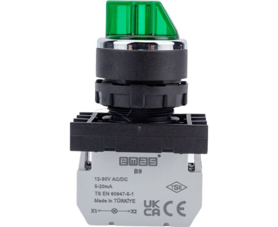 Переключатель Emas с подсветкой светодиод 0-1 без фиксации зеленый 1НО 12-30 B190SL21Y – изображение 5