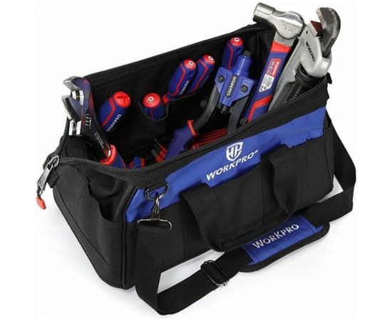 Сумка для инструмента WORKPRO 640D 420x230x270 мм, с широким горлом, на молнии, с пластиковым дном WP281007 – изображение 7