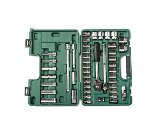 Набор торцевых головок с принадлежностями Sata 46пр, метричесие и дюймовые, пластик кейс 9006 