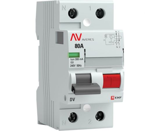 Устройство защитного отключения EKF AVERES DV, 2P, 80А/300мА, AC, SQ rccb-2-80-300-ac-av 