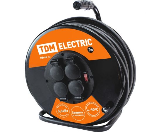 Силовой удлинитель TDM УХз16-004 металлическая катушка, А3, 4 места IP44/30м КГ 3х1,5 SQ1301-0160 