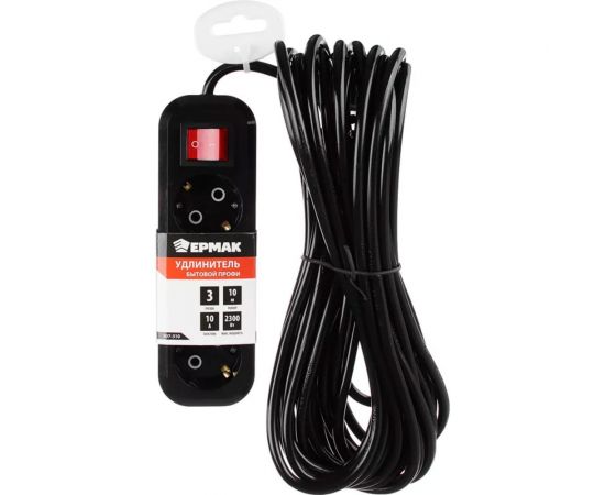 Бытовой удлинитель ЕРМАК ПРОФИ 10 метров, с кнопкой, 3 гнезда, с заземлением, сечение кабеля 1,5мм 907-310 – изображение 3