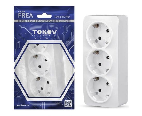 Розетка 3-м TOKOV ELECTRIC оп frea 16а ip20 250в с заземл. абс-пластик бел. TKE-FR-R3Z-C01 