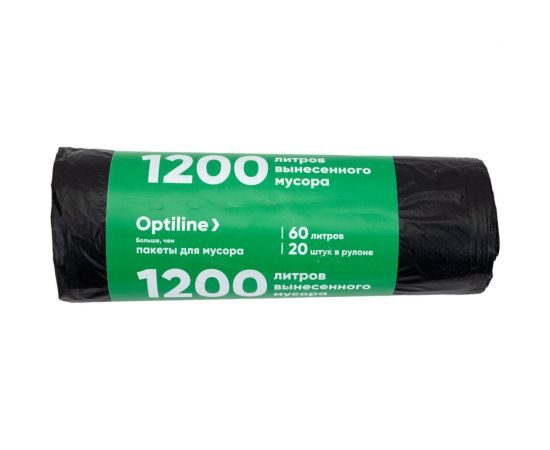 Пакеты для мусора ПНД 60x80 см, 60 л, черные, в рулоне 20 шт. Optiline 23-1054 