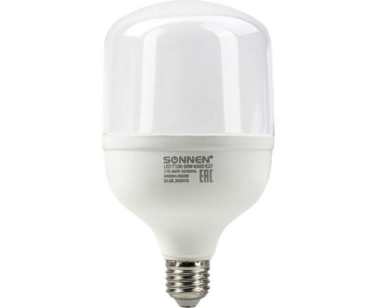 Светодиодная лампа SONNEN 30 Вт, цоколь Е27, цилиндр, холодный белый, 30000 ч, 454924 