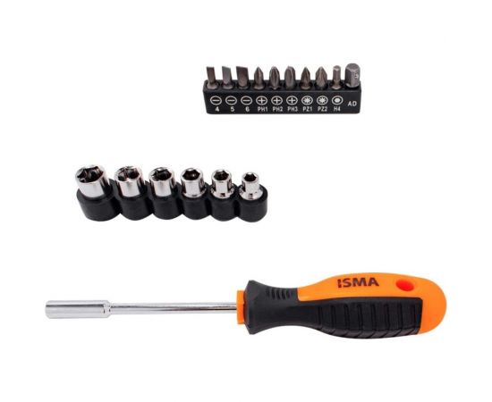 Отвертка-битодержатель с комплектом бит и головок ISMA 17 предметов, в блистере ISMA-5171(51203) – изображение 2