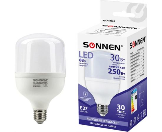 Светодиодная лампа SONNEN 30 Вт, цоколь Е27, цилиндр, холодный белый, 30000 ч, 454924 – изображение 3
