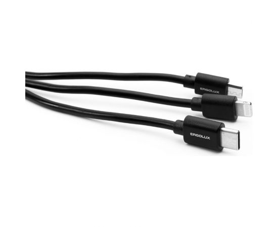 Кабель 3в1- micro usb-lightning-type c Ergolux Elx-cdc05-c02 3а, 1,2м, черный, зарядка, коробка 15099 – изображение 3
