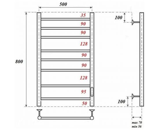 Электрический полотенцесушитель Point аврора п8 500x800 диммер справа, бронза PN10858BR – изображение 3