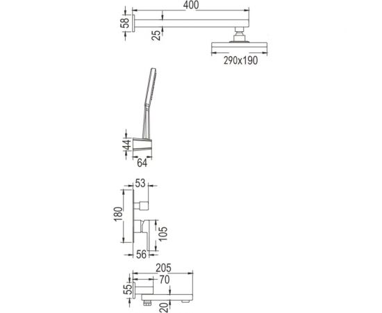 Встроенный настенный смеситель для ванны Rose R2835H – изображение 34