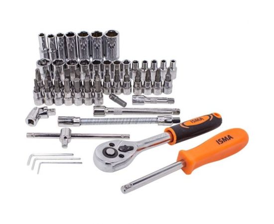 Набор инструмента ISMA 1/4, 6-гран., 4-14 мм, головки глубокие 6-14 мм, 53 предмета ISMA-2531-5EURO(51108) – изображение 6