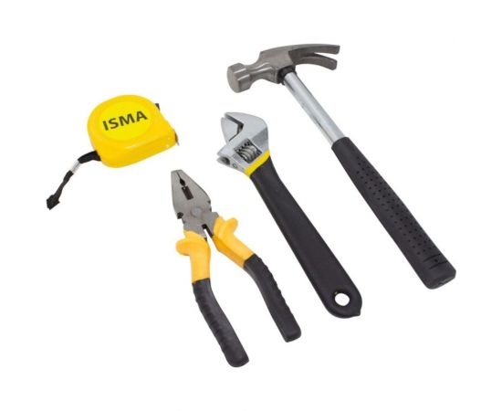 Набор инструментов ISMA плоскогубцы, разводной ключ, рулетка, молоток, нож, отвертки, шестигранники, изолента, в кейсе, 16 предметов 10016(50620) – изображение 8