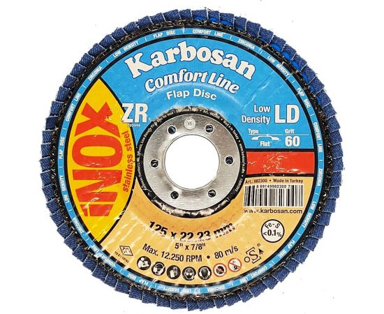 Диск лепестковый по нержавеющей стали flap 125x22 мм, Р60 Karbosan 82300 