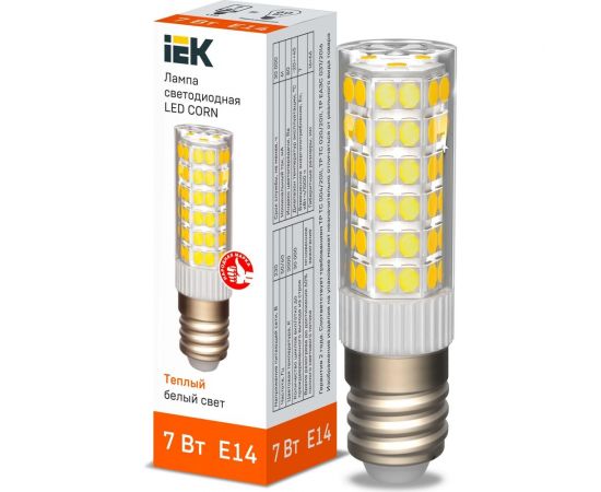 Светодиодная лампа IEK corn капсула 7вт 230в 3000к керамика e14 LLE-CORN-7-230-30-E14 